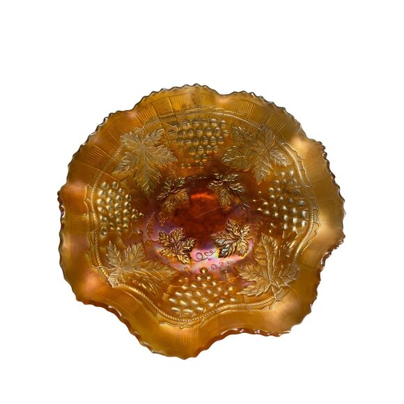 Vintage Northwood Marigold Carnival Glass Grape Cable Scalloped Iridescent - Picture 2 of 6